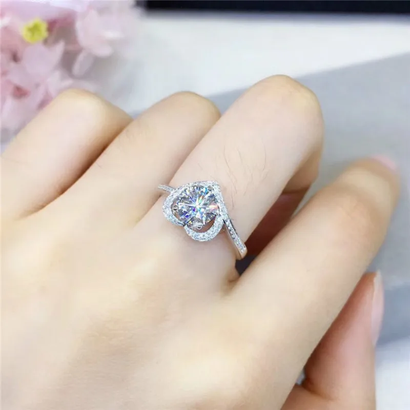 1 карат натуральный Муассанит Свадебные Кольца для женщин с сердцем на S925 серебро