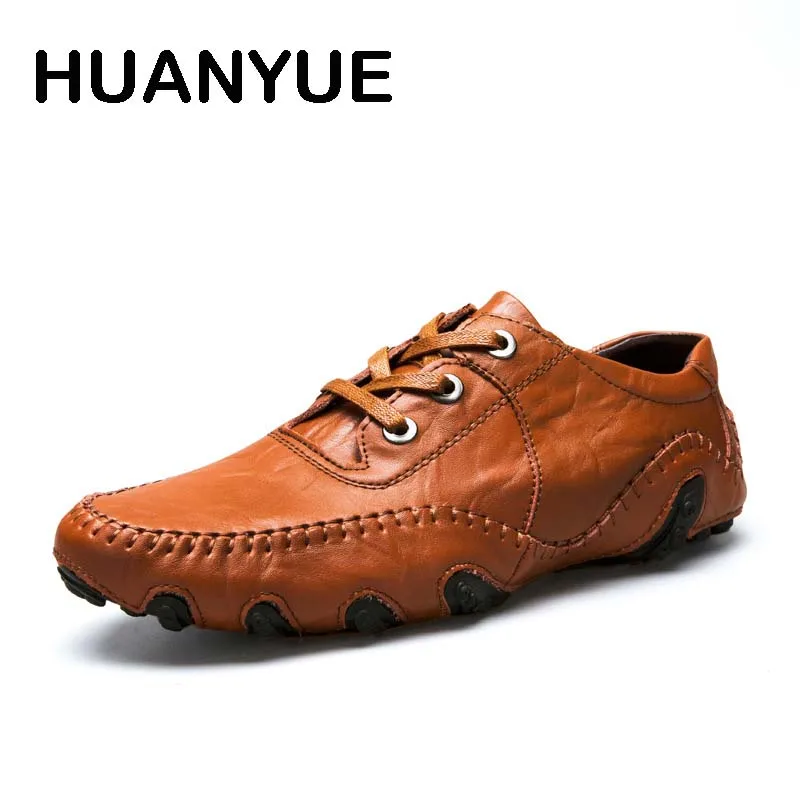 

Summer Men Casual Shoes High Quality Leather Mens Loafers Comfortable Lace Up Men Shoes Flat Driving Shoes Plus Size 45,46,47