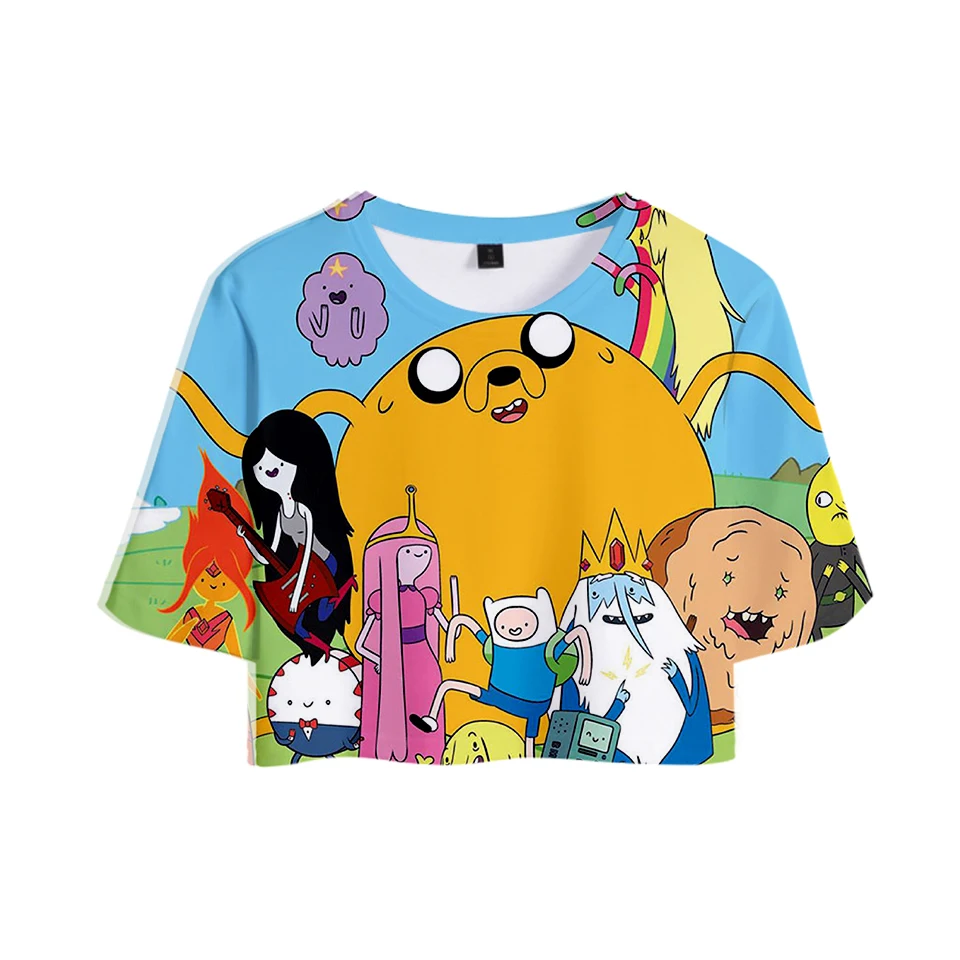 Женские кроп-топы с 3D принтом Adventure Time модные летние футболки коротким рукавом