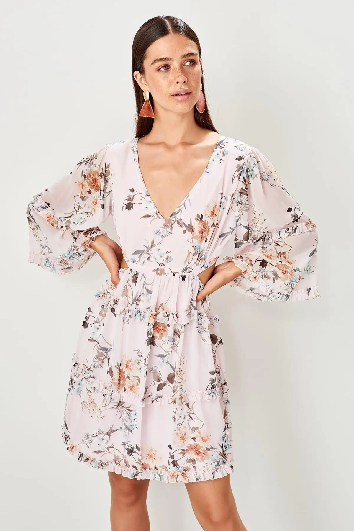 Trendyol платье с рисунком пудры TPRSS19UT0204|Женские платья| |