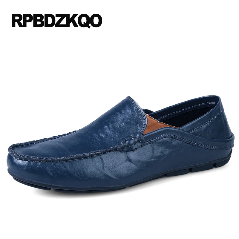 Spring Men Summer Hollow Leather Shoes Casual Brown Driving Blue Tan Loafers Moccasins British Style Slip On Breathable
