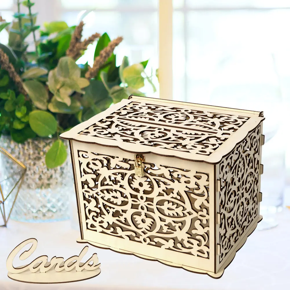 Newly DIY Wooden Wedding Card Box with Lock and Slot for Rustic Decoration XSD88 | Дом и сад