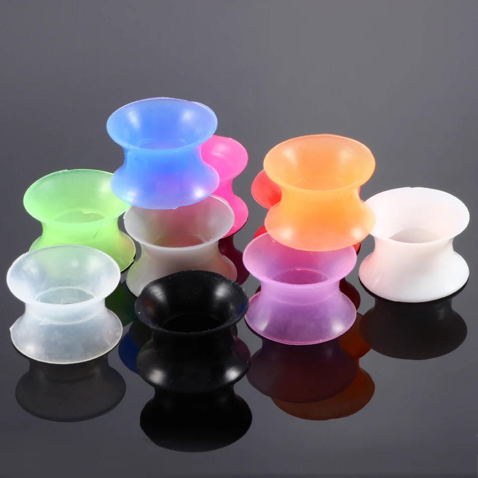 

20pcs/lot Silicone Flexible Thin Double Flared Ear Plugs Flesh Tunnel Ear Gauge Expander Stretcher Earlets Earrings Ear Piercing