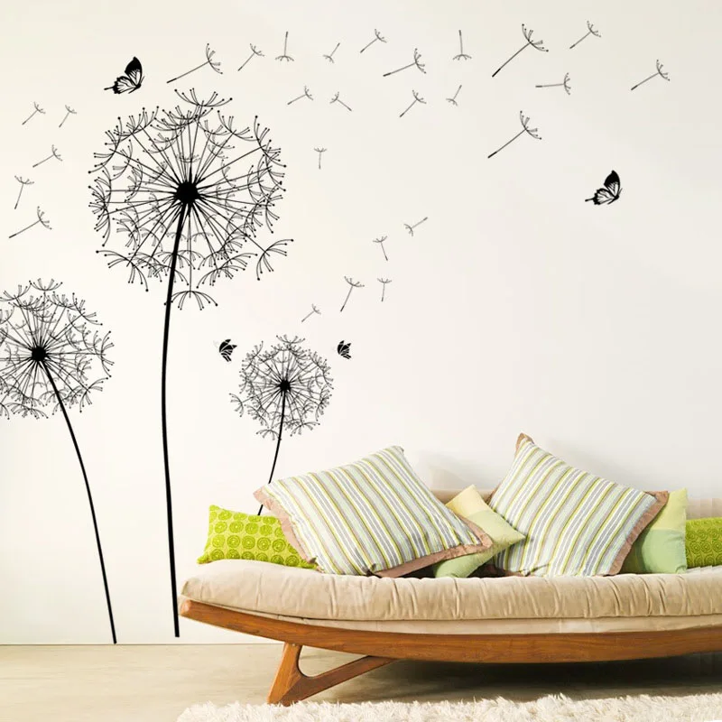 

[ZOOYOO] large black dandelion flower wall stickers home decoration living room bedroom furniture art decals butterfly murals