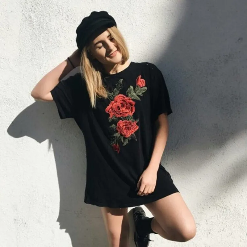 FJUN дизайнерская футболка женская модная с аппликацией розы летняя хлопковая