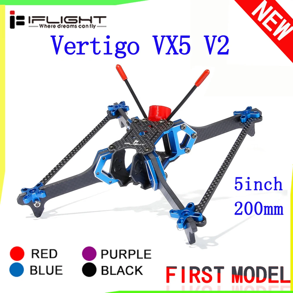 Рамка для дрона iFlight Vertigo VX5 V2, 5 дюймов, 200 мм, вертикальная рамка FPV 4 мм, рукоятка, совместимая с двигателем Xing 2207 для радиоуправляемого дрона, Гоночный комплект DIY