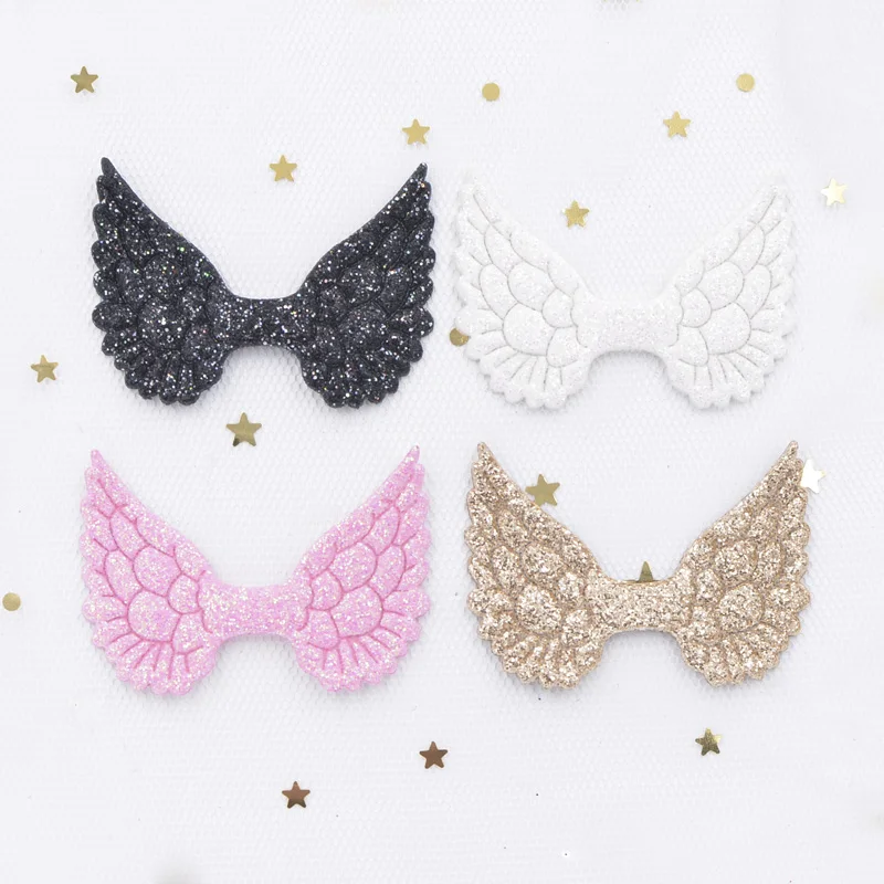 Wholesale 100Pcs 46*32mm Glitter Powders Angel Wing Appliques Colorful Fairy Wing for DIY Clothes Headwear Bow Decor Patches S99