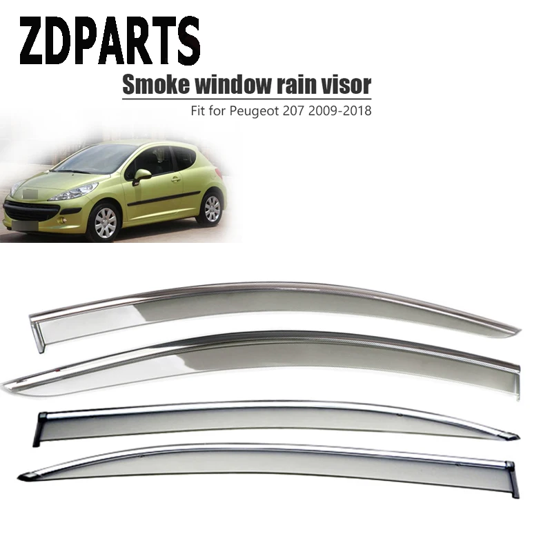 

ZDPARTS 4Pieces/Set Car Wind Deflector Sun Guard Rain Wind Vent Visor Cover Trim Accessories For Peugeot 207 206 Citroen C2 ABS
