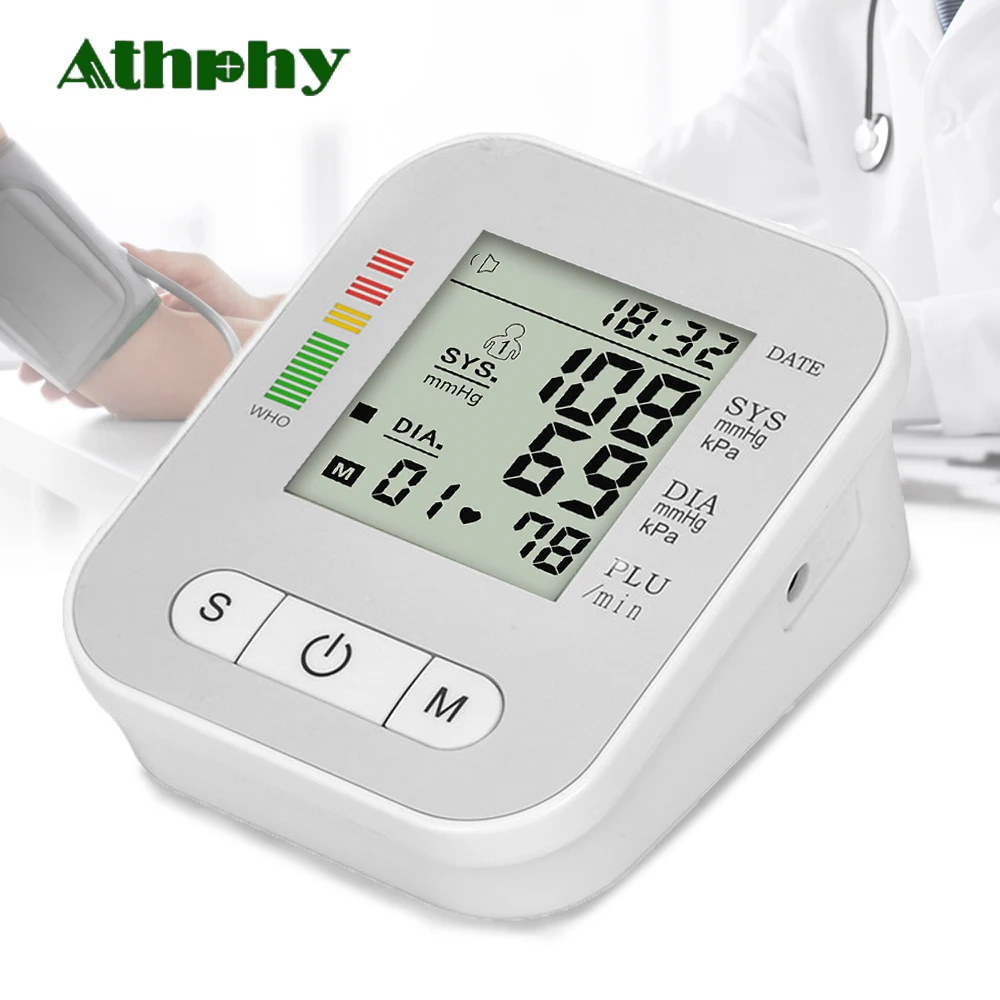 Athphy, портативный измеритель артериального давления, цифровой ЖК-дисплей, манжета для верхней руки, пульсометр, тонометр, Сфигмоманометры