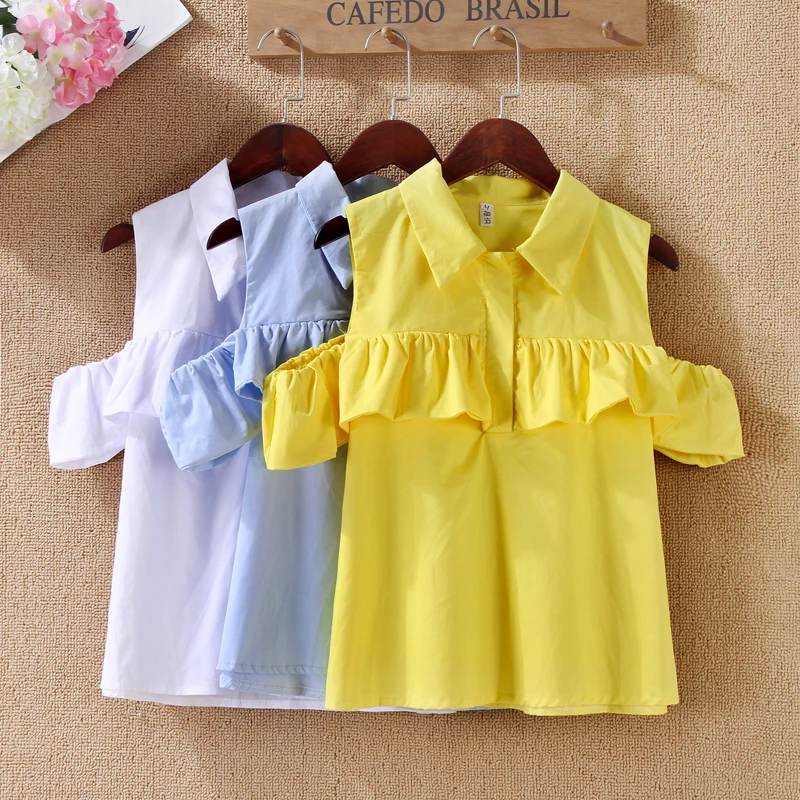 Женские рубашки с оборками Alpha свободные хлопковые отложным воротником