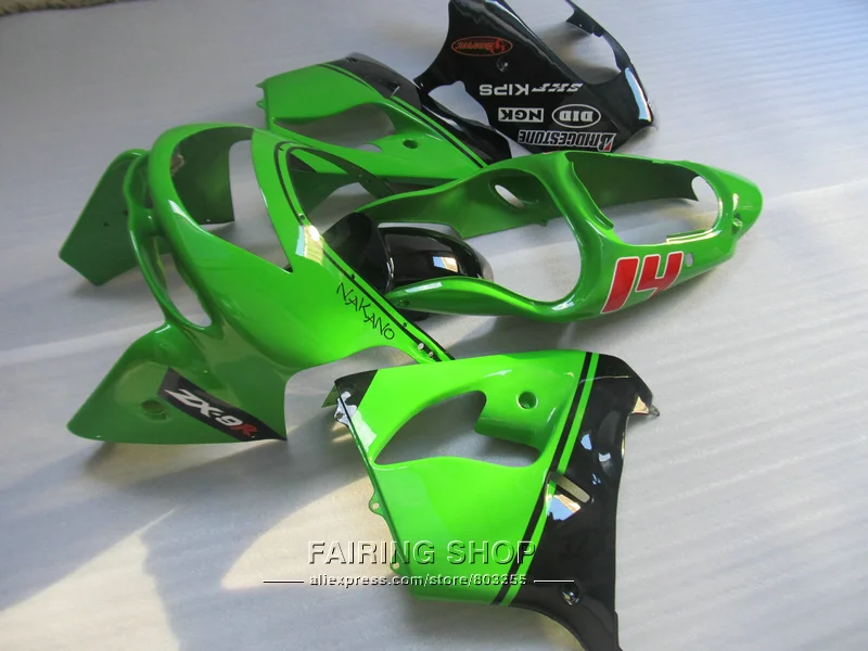 Неокрашенный комплект обтекателей для мотоцикла Kawasaki ZX9R 98 99 зеленых и черных ninja