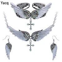 yacq angel wing cross necklace earrings bracelet set women biker jewelry birthday gifts her mom wife girlfriend dropshipping
