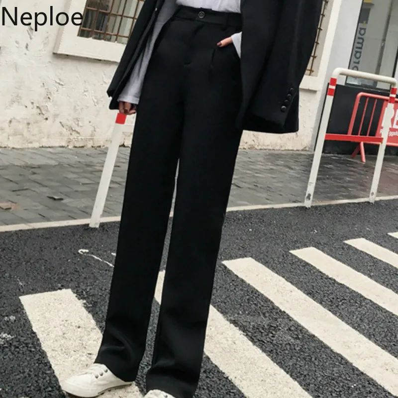 Женские длинные брюки Neploe повседневные Прямые свободного покроя с эластичной