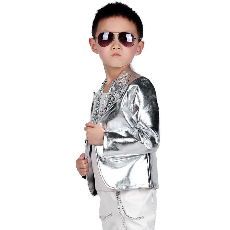 La maxpa модные Для маленьких мальчиков детские кожаные пиджаки тонкий заклепки