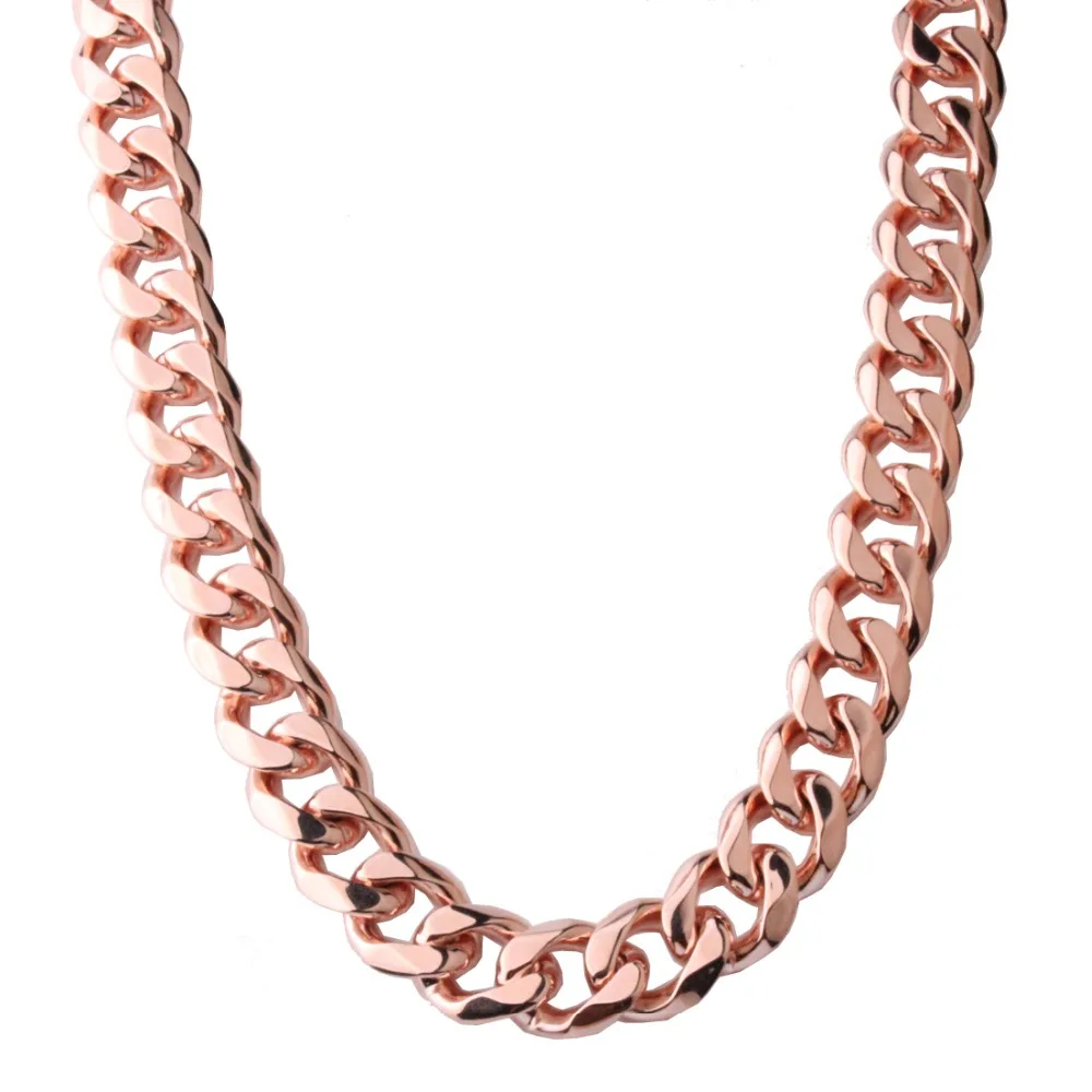 

15 мм длина на заказ трендовая Мужская цепочка цвета розового золота ожерелье из нержавеющей стали для мужчин Снаряженная кубинская звеньев...