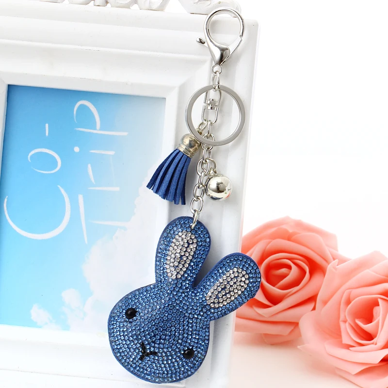 Милый кролик Хрустальный брелок для ключей держатель кожаная кисточка сумка