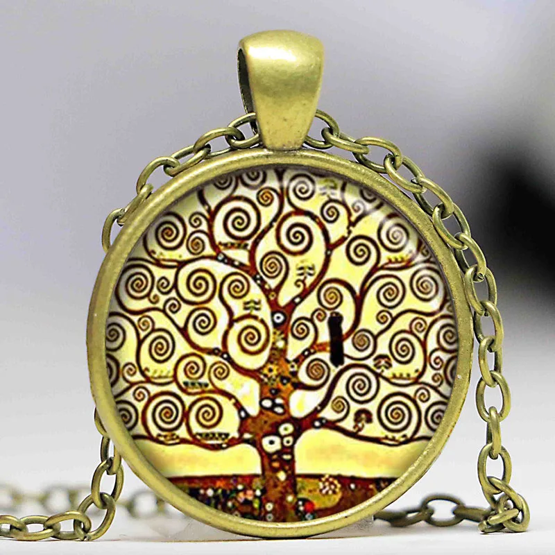 Стеклянный купол оптом Климт Древо жизни кулон ожерелье из дерева Густав арт