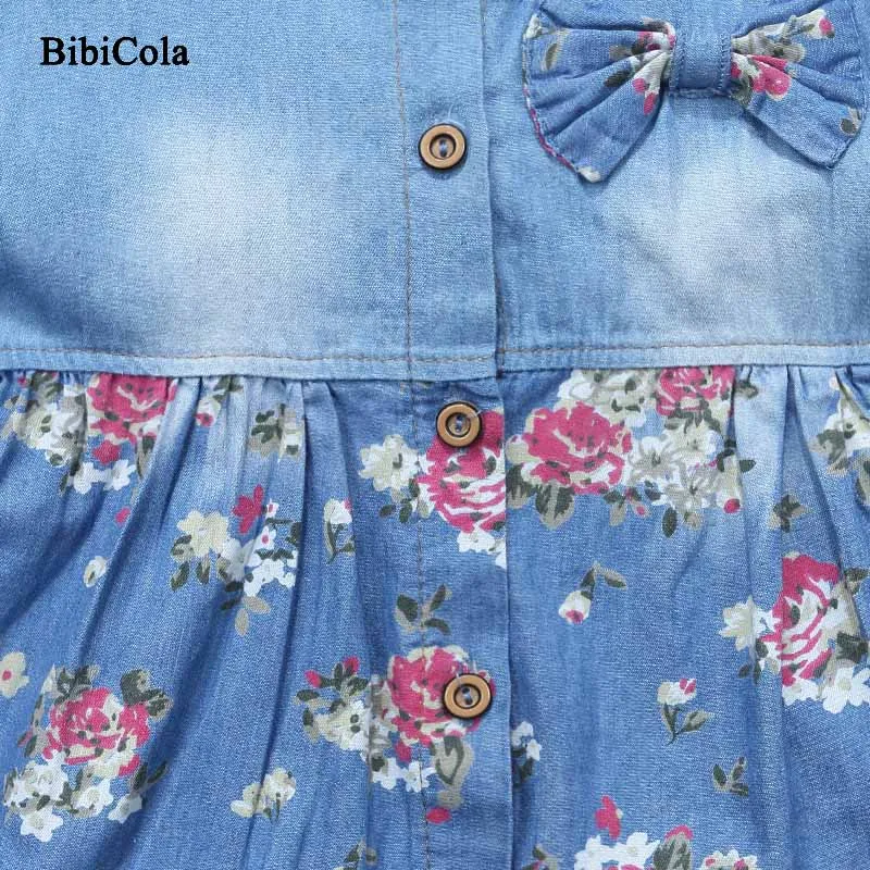 Летнее джинсовое платье для девочек BibiCola повседневное короткое из денима одежда