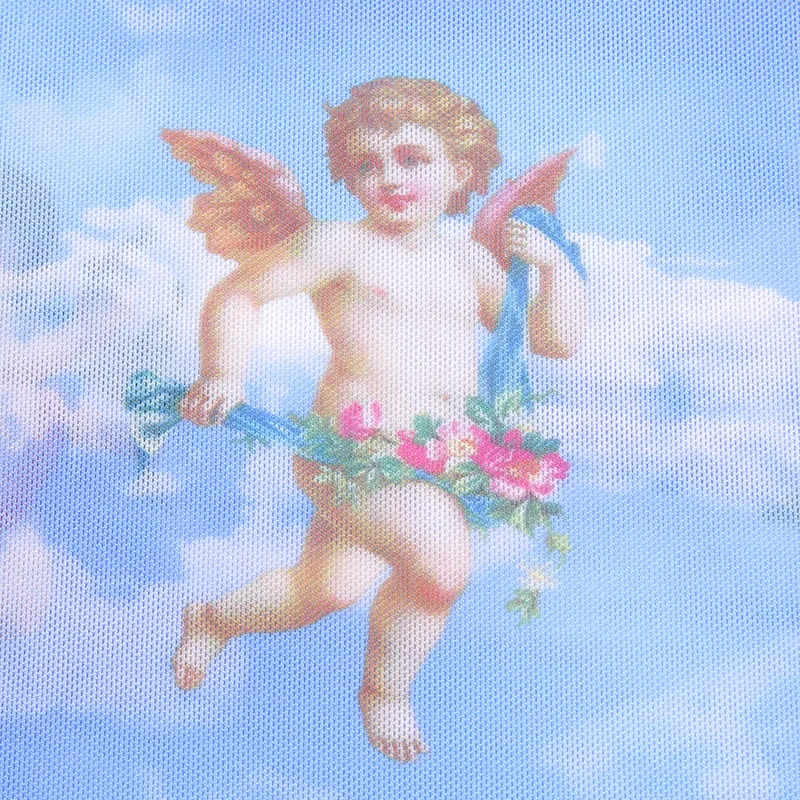 Сетчатая водолазка с Купидоном ангелом топы женские прозрачные 2022 синие