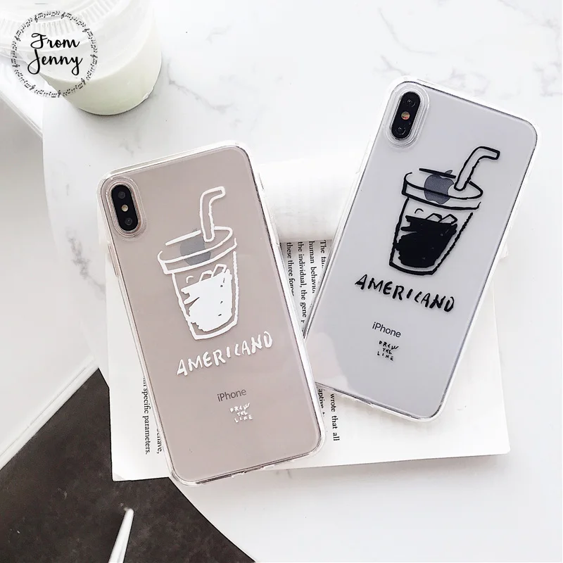 От Jenny Simple doodle coffee для iPhone x xr xs max 6 6s 7 8 Plus черный и белый Силиконовый чехол