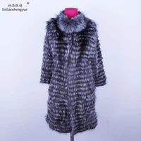 linhaoshengyue 2020 new hot fox fur long coat wool knit liner with stylish stand collar