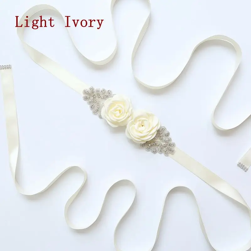 Light Ivory Свадебный пояс со стразами большой цветок Пояс аксессуары много цветов свадебные ленты Пояски для свадебного платья вечерние платья ремень - Цвет: Light Ivory