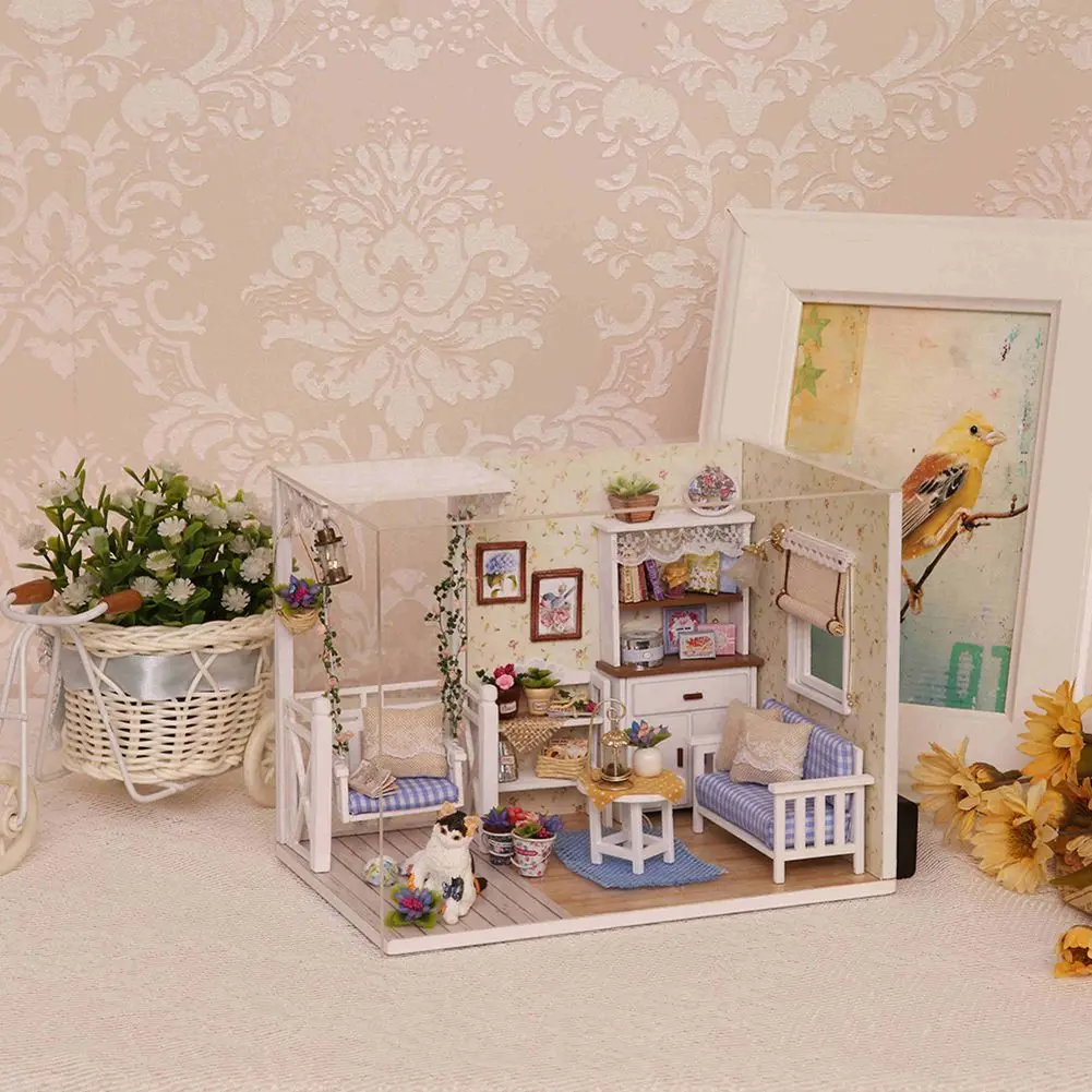 

LCLL-Doll House Furniture Diy Miniature Dust Cover 3D Wooden Miniature Dollhouse Toys