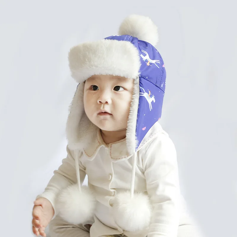 Очень мягкий кроличий мех детская шапка с ушами зимняя армейская для маленьких