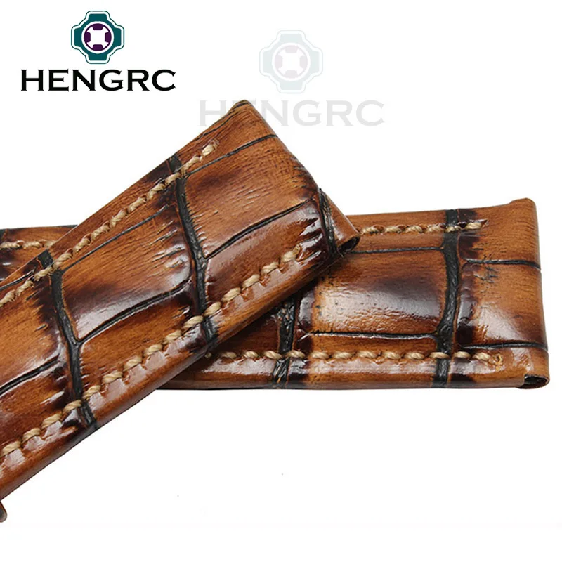 HENGRC модные часы из натуральной кожи ремень 20 мм 22 мм коричневый синий Высокое качество для мужчин ремешок металлическая пряжка иглы для Panerai