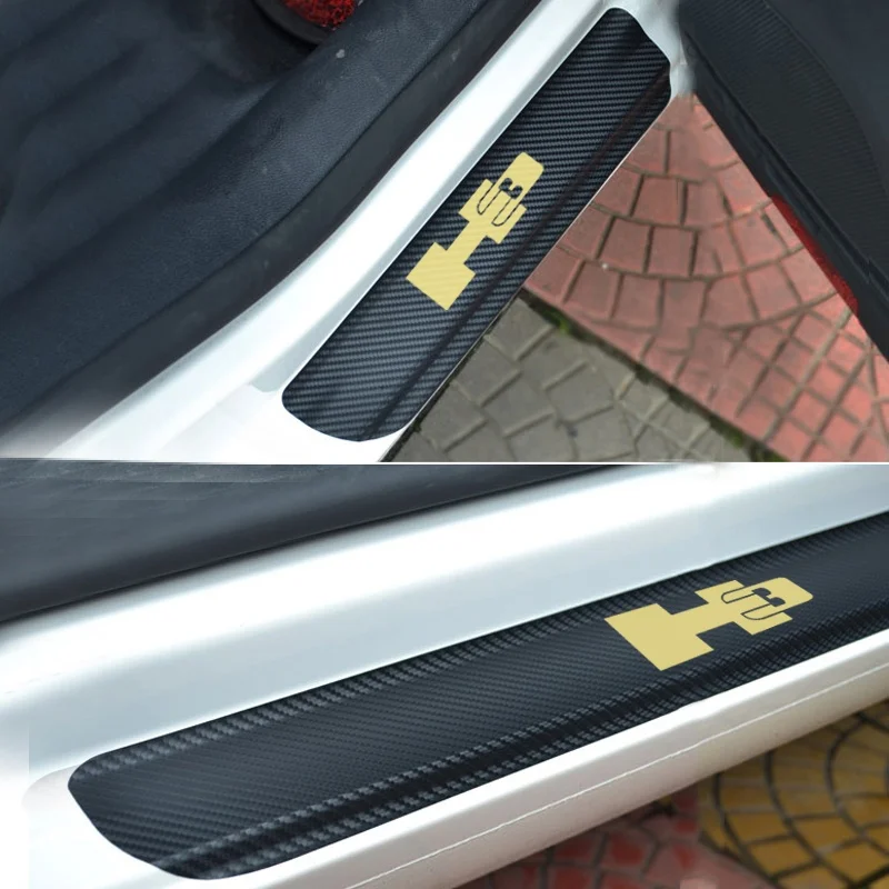 

4pcs For Hummer H3 Carbon Fiber vinyl Sticker Car Door Sill Scuff Plate Pedal Guards Sills Cover Sticker Car styling