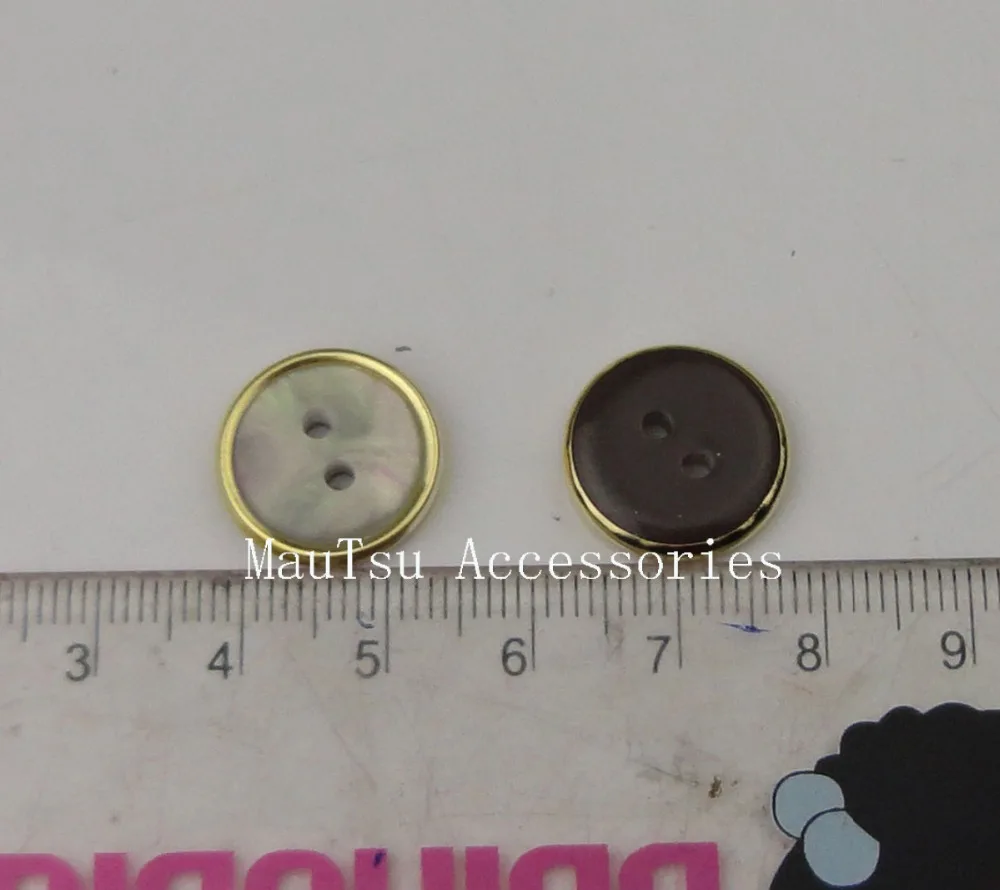 

50PCS 16mm Natural color flat back imitation shell buttons Beads with two holes and golden metal wrapped edge