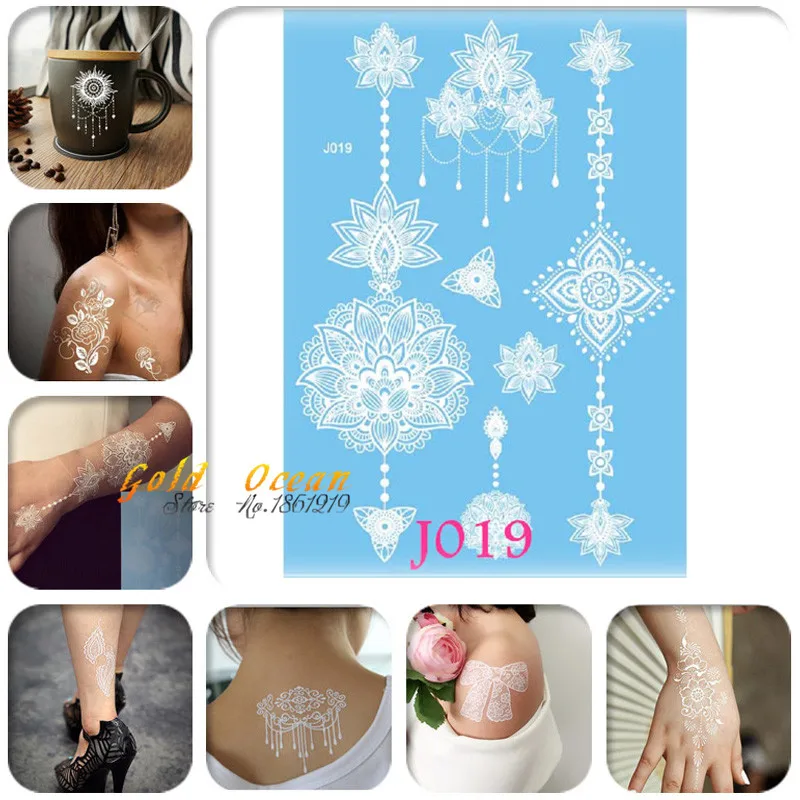 

1PC Removable Flash Metallic Tattoo White Henna Pattern GJ019 Women Indian Sunflower Pendants Jewelry Design White Tattoo Paste