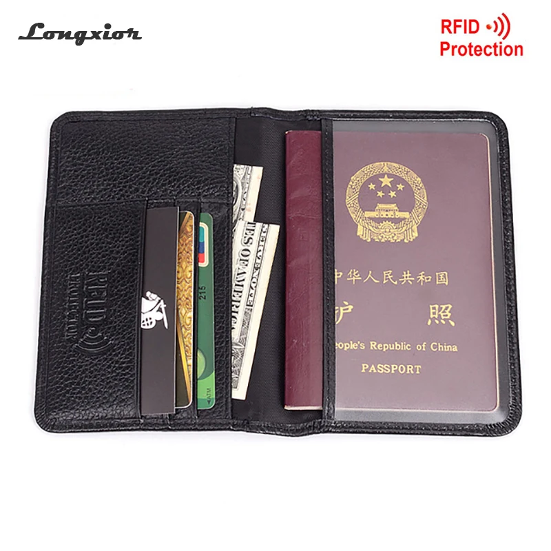Passport Wallet RFID Блокировка Топ зерна из натуральной коровьей кожи кожаная обложка для паспорта+ Защита конфиденциальных данных мужской кошелек MRF6