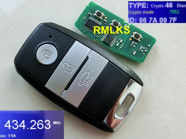 

RMLKS Keyless entry Remote Key Fob 3 Button 433 MHZ 46 Chip TOY40 Blade Fit For K5 Sorento Sportage