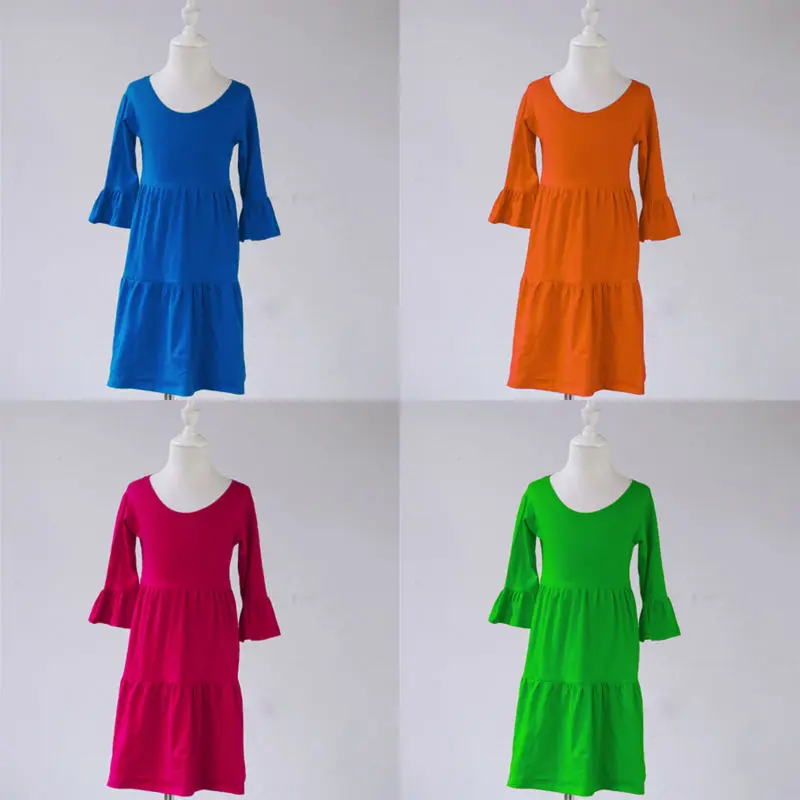 2017 весенние детские модные однотонные белые платья ярких цветов с длинными