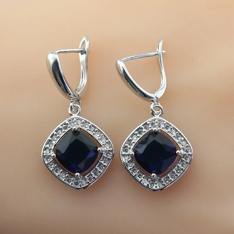 WPAITKYS зеленый синий камни Серебряный цвет серьги для женщин ювелирные изделия