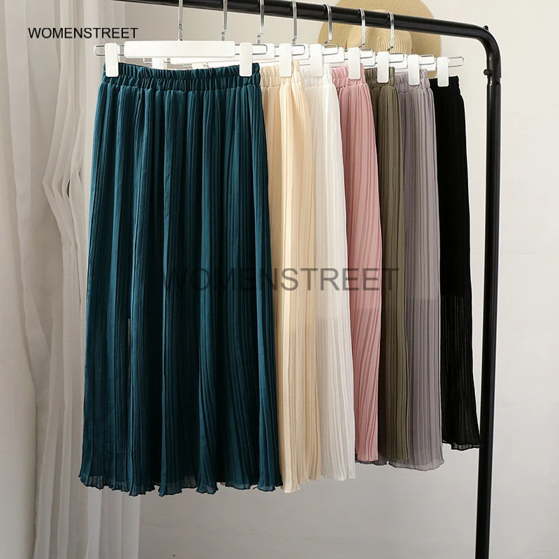 Spring new Chiffon pleated skirt sweet and cute Four-color optional skirts Elastic waist women | Женская одежда