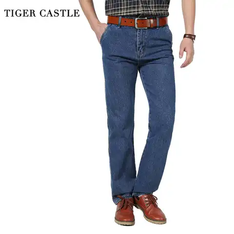 Мужские повседневные джинсовые брюки TIGER CASTLE, 100% хлопок, с высокой талией, мужские прямые джинсы, джинсовые комбинезоны, мужские Классически...