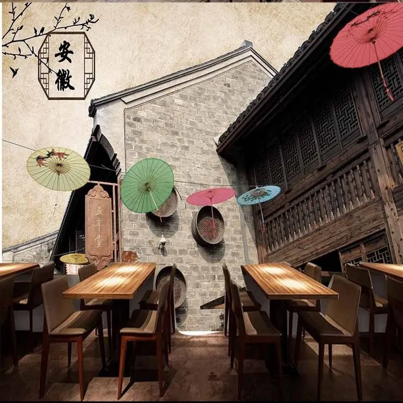 Обои 3d на заказ ручная роспись старинное здание обои горячий горшок магазин