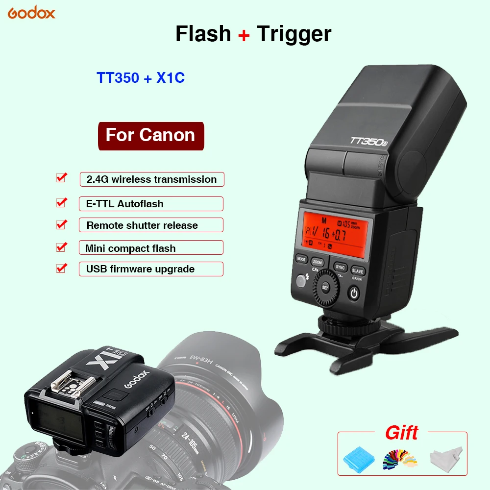 Godox TT350C TTL Mini flash Speedlite & X1C Flash Trigger контроллер для Canon 70D 700D 60D 5D 5diii 1DX 1DX21|Фотовспышки| |
