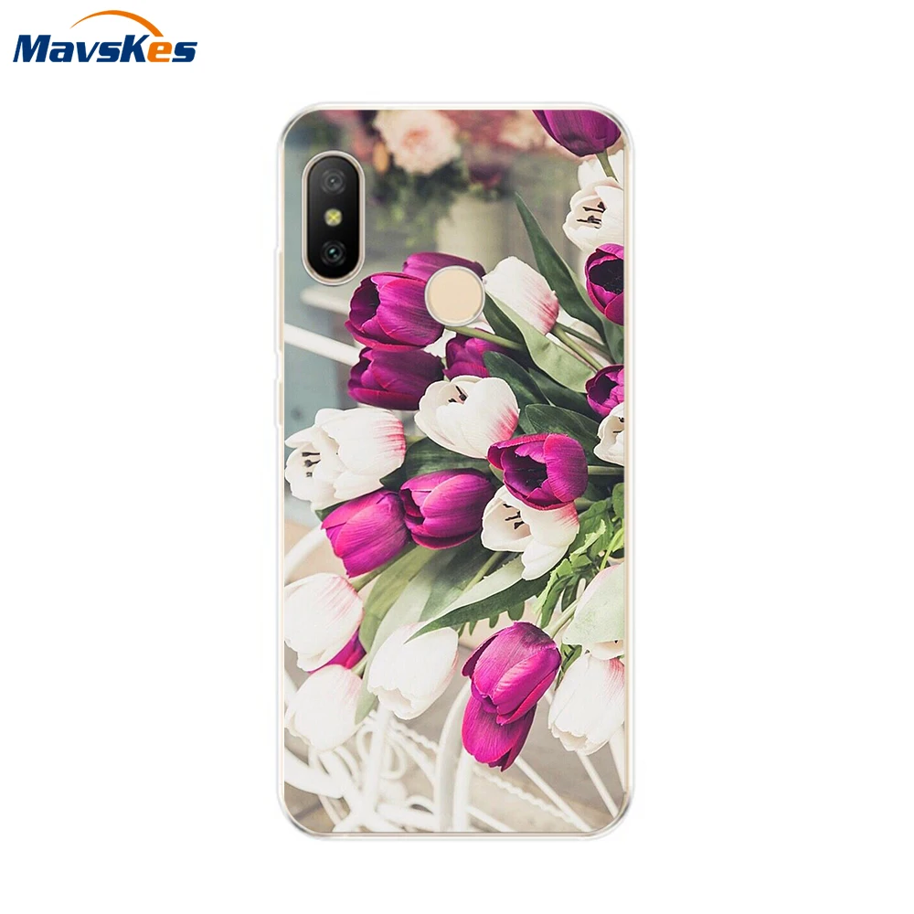 Силиконовый чехол для Xiaomi Mi A2 Lite мягкий телефона из ТПУ с цветочным рисунком