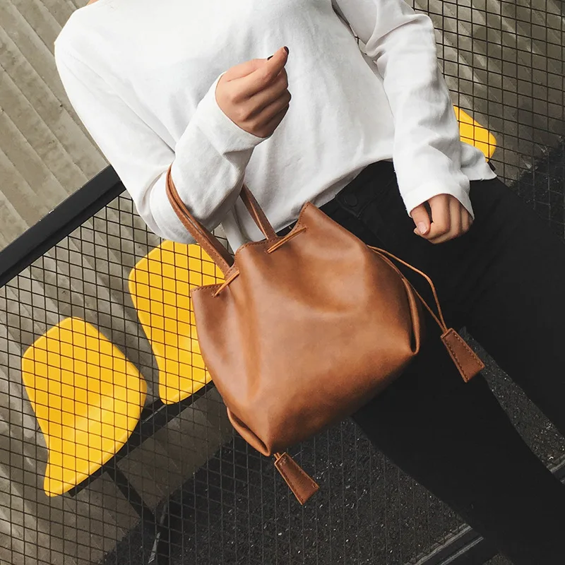 Мешок Ведра Простой Модные Сумки Сплошной Цвет Ведро Тенденция Практические |