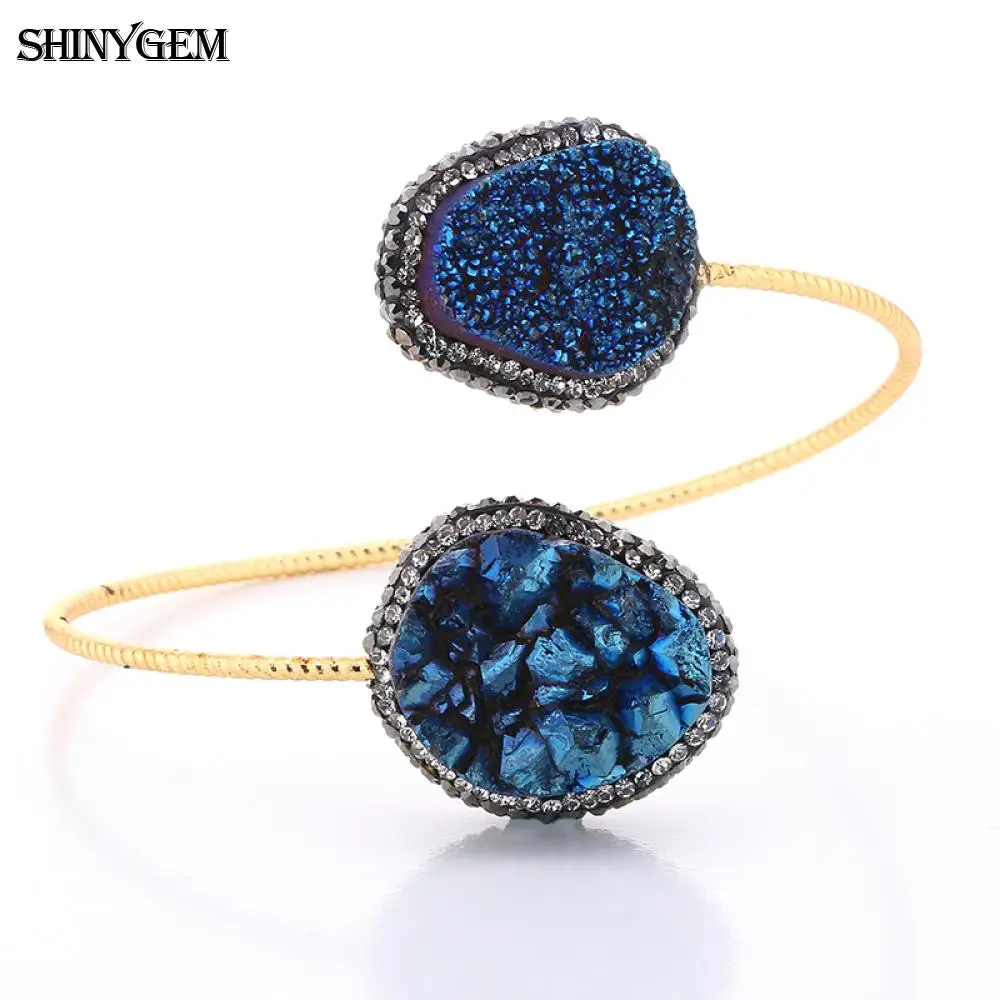 ShinyGem Золотой Цвет Twist Druzy браслеты большой неправильный циркон браслет с камнями Друза регулируемые открытые манжеты браслеты для женщин