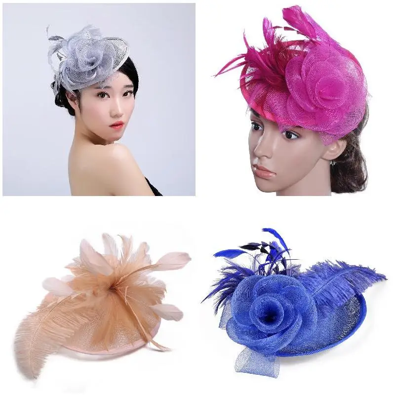 Модная женская Вуалетка с цветочным узором и перьями винтажная Женская