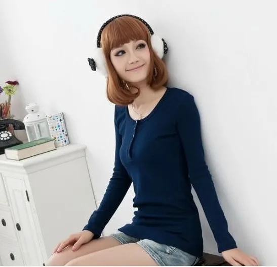 2014 Spring Winter New Neck Korean Version Plus Velvet Thicken Bottoming Shirt5 Long Sleeve Short T Shirt | Женская одежда