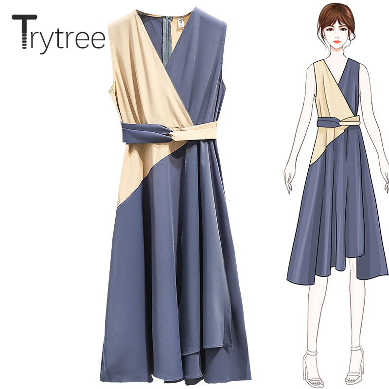 Trytree 2019 летнее Повседневное платье для женщин с v образным вырезом без рукавов