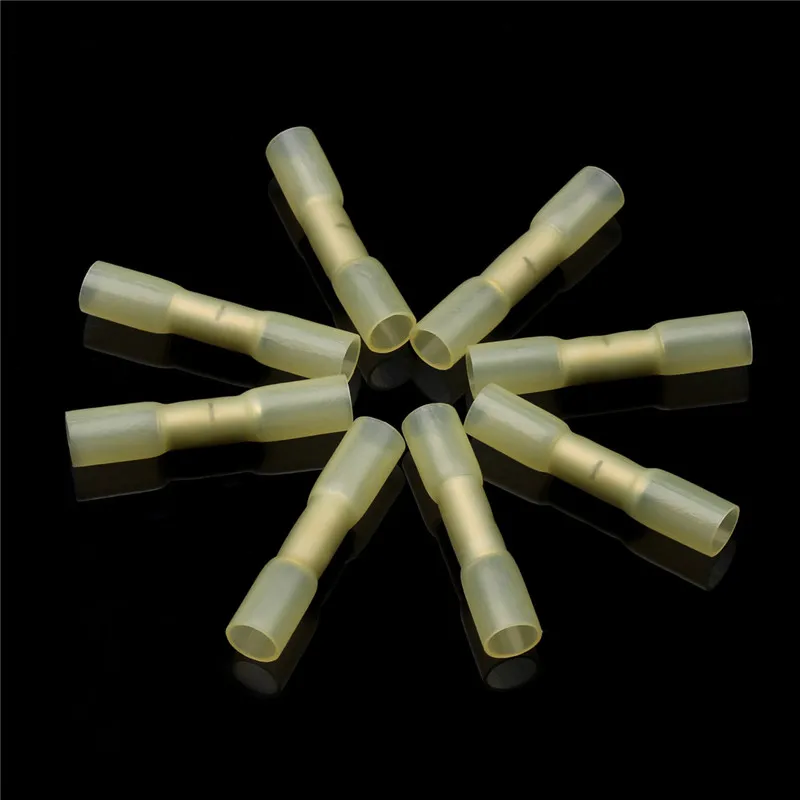 YELLOW 25 шт./компл. термоусадочный стыковой обжимные клеммы для 22-10 AWG изолированные электрические проводные, кабельные разъемы 3 размера 0.5mm-4.0mm2 - Цвет: YELLOW