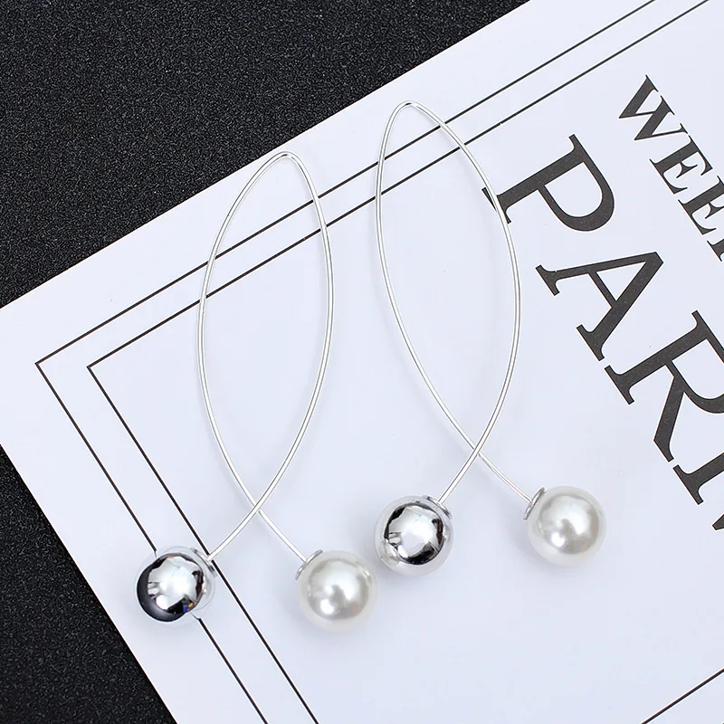 Korean cross pearl earrings for women long simple generous temperament T24 | Украшения и аксессуары