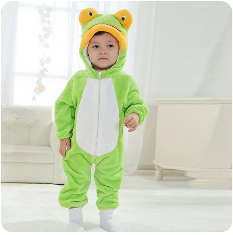 Новинка; Детский комбинезон с животными; Зеленая лягушка; Bebe; Одежда для младенцев; одежда для маленьких мальчиков и девочек; милый фланелевый комбинезон с капюшоном; костюм