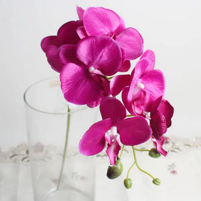 rose red Модные искусственные цветы орхидеи, сделай сам, Искусственные бабочки, Орхидея, Шелковый букет, фаленопсис, свадебное украшение для дома - Цвет: rose red